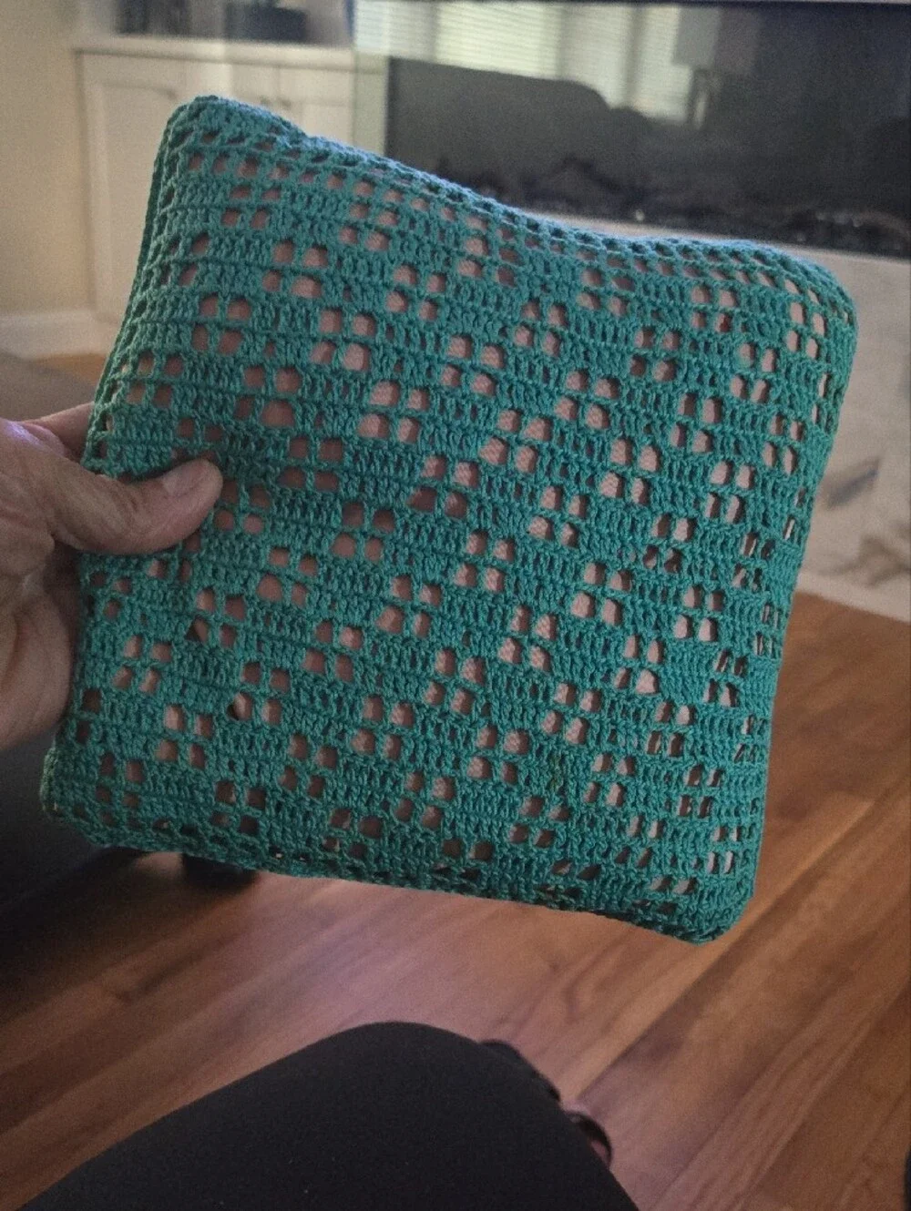 Small Vintage Handmade Crocheted Square Pillow